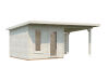 Palmako Gartenhaus MODERN GRACE 8,1+8,1 m² - 290x300 cm + 292 cm Anbaudach, 56 mm, inkl. Fußboden * natur + farbig *