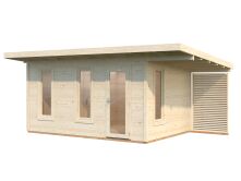 Palmako Gartenhaus MODERN GRACE 12,4+4,1 m² - 445x300 cm +137 cm Anbaudach, 56 mm Leimholz, inkl. Fußboden 28 mm * natur + farbig *