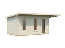 Palmako Gartenhaus MODERN GRACE 12,4+4,1 m² - 445x300 cm +137 cm Anbaudach, 56 mm Leimholz, inkl. Fußboden 28 mm * natur + farbig *