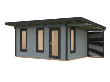 Palmako Gartenhaus MODERN GRACE 12,4+4,1 m² - 445x300 cm +137 cm Anbaudach, 56 mm Leimholz, inkl. Fußboden 28 mm * natur + farbig *