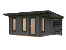 Palmako Gartenhaus MODERN GRACE 12,4+4,1 m² - 445x300 cm +137 cm Anbaudach, 56 mm Leimholz, inkl. Fußboden 28 mm * natur + farbig *