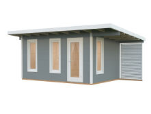 Palmako Gartenhaus MODERN GRACE 12,4+4,1 m² - 445x300 cm +137 cm Anbaudach, 56 mm Leimholz, inkl. Fußboden 28 mm * natur + farbig *