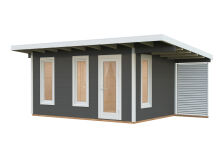Palmako Gartenhaus MODERN GRACE 12,4+4,1 m² - 445x300 cm +137 cm Anbaudach, 56 mm Leimholz, inkl. Fußboden 28 mm * natur + farbig *