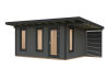 Palmako Gartenhaus MODERN GRACE 12,4+4,1 m² - 445x300 cm +137 cm Anbaudach, 56 mm Leimholz, inkl. Fußboden 28 mm * natur + farbig *