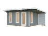 Palmako Gartenhaus MODERN GRACE 12,4+4,1 m² - 445x300 cm +137 cm Anbaudach, 56 mm Leimholz, inkl. Fußboden 28 mm * natur + farbig *