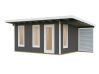 Palmako Gartenhaus MODERN GRACE 12,4+4,1 m² - 445x300 cm +137 cm Anbaudach, 56 mm Leimholz, inkl. Fußboden 28 mm * natur + farbig *