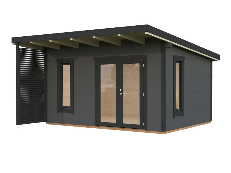 Palmako Gartenhaus MODERN GRACE 14,5 m² - 440x350 cm, 56 mm Leimholz, inkl. Fußboden 28 mm, lackiert dunkelgrau + anthrazit