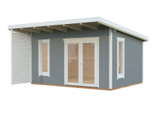 Palmako Gartenhaus MODERN GRACE 14,5 m² - 440x350 cm, 56 mm Leimholz, inkl. Fußboden 28 mm, lackiert dunkelgrau + anthrazit