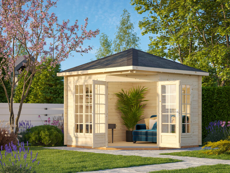 Palmako Pavillon MELANIE 7,0 m² - 280x280 cm, 28 mm, inkl. Fußboden 19 mm, transparent imprägniert