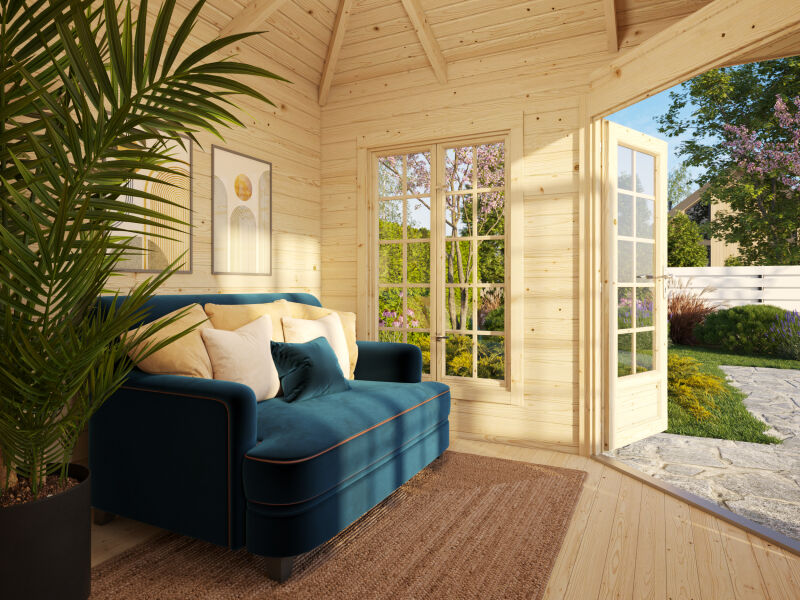 Palmako Pavillon MELANIE 7,0 m² - 280x280 cm, 28 mm, inkl. Fußboden 19 mm, transparent imprägniert