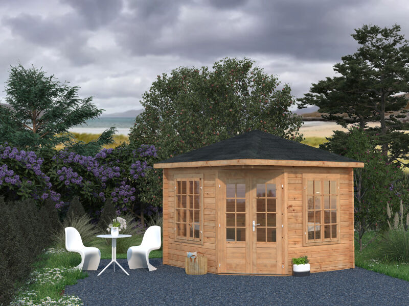 Palmako Pavillon MELANIE 6,9 m² - 280x280 cm, 44 mm, inkl. Fußboden 19 mm, hellbraun imprägniert