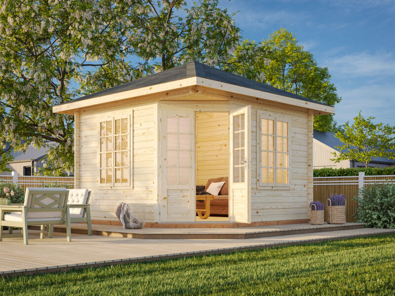 Palmako Pavillon MELANIE 9,9 m² - 330x330 cm, 44 mm, inkl. Fußboden 19 mm * natur + farbig *