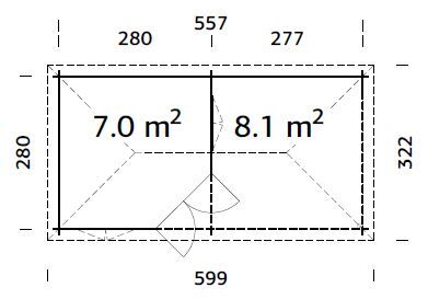 Palmako Pavillon MELANIE 7,0+8,1 m² - 280x280 cm + 277 cm Anbau, 28 mm, inkl. Fußboden 19 mm, grau imprägniert