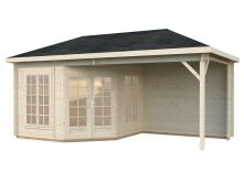 Palmako Pavillon MELANIE 7,0+8,1 m² - 280x280 cm + 277 cm Anbau, 28 mm, inkl. Fußboden 19 mm, grau imprägniert