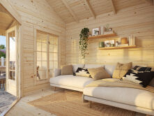 Palmako Pavillon MELANIE 7,0+8,1 m² - 280x280 cm + 277 cm Anbau, 28 mm, inkl. Fußboden 19 mm * natur + farbig *