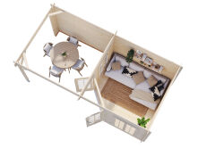 Palmako Pavillon MELANIE 7,0+8,1 m² - 280x280 cm + 277 cm Anbau, 28 mm, inkl. Fußboden 19 mm * natur + farbig *