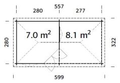Palmako Pavillon MELANIE 7,0+8,1 m² - 280x280 cm + 277 cm Anbau, 28 mm, inkl. Fußboden 19 mm * natur + farbig *