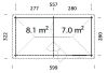 Palmako Pavillon MELANIE 7,0+8,1 m² - 280x280 cm + 277 cm Anbau, 28 mm, inkl. Fußboden 19 mm * natur + farbig *