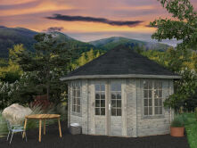 Palmako Pavillon HANNA 14,1 m² - Ø 421 cm, 44 mm, ISO, inkl. Fußboden 19 mm * natur + farbig *