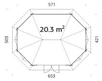 Palmako Pavillon HANNA 20,3 m² - 571x421 cm, 44 mm,...