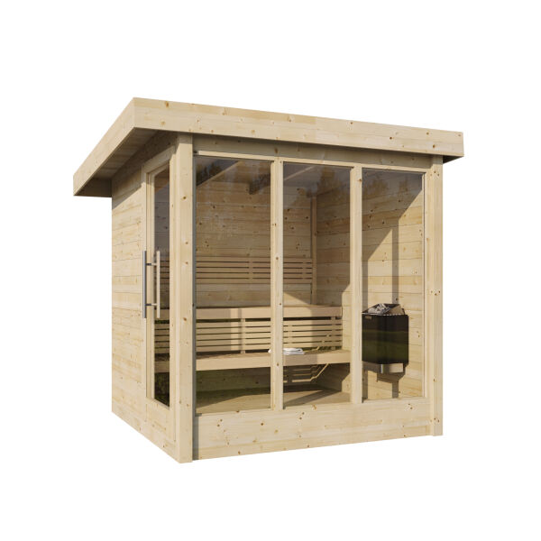 Aussensauna/Saunahaus ANITA 209,5 x 211,6 cm / inkl. selbstklebender EPDM-Bahn / Bausatz / Fichte natur