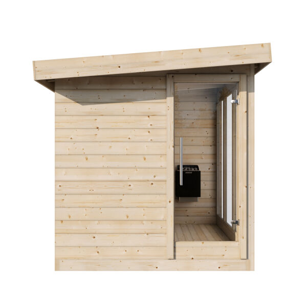 Aussensauna/Saunahaus ANITA 209,5 x 211,6 cm / inkl. selbstklebender EPDM-Bahn / Bausatz / Fichte natur