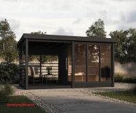 Aussensauna/Saunahaus ANITA inkl. Terrasse 417,2 x 215,8 cm / inkl. selbstklebender EPDM-Bahn / Bausatz / Fichte natur