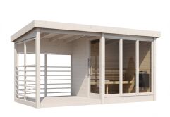 Aussensauna/Saunahaus ANITA inkl. Terrasse 417,2 x 215,8 cm / inkl. selbstklebender EPDM-Bahn / Bausatz / Fichte natur