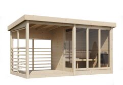 Aussensauna/Saunahaus ANITA inkl. Terrasse 417,2 x 215,8 cm / inkl. selbstklebender EPDM-Bahn / Bausatz / Fichte natur
