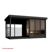 Aussensauna/Saunahaus ANITA inkl. Terrasse 417,2 x 215,8 cm / inkl. selbstklebender EPDM-Bahn / Bausatz / Fichte natur