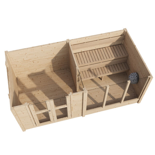 Aussensauna/Saunahaus ANITA 2-Raum  417,2 x 215,8 cm / inkl. selbstklebender EPDM-Bahn / Bausatz / Fichte natur