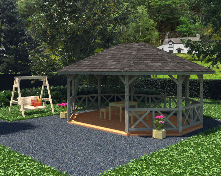 Palmako Pavillon BETTY 25,0 m² - 615x465 cm, 12x12 cm Leimholz-Pfosten, weiß grundiert