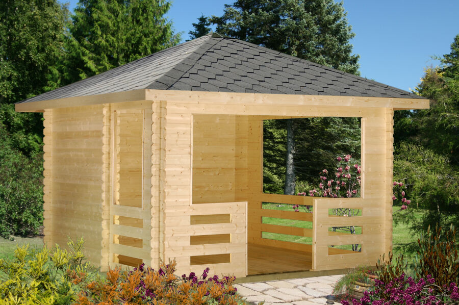Palmako Pavillon JULIE 10,5 m²  - 330x330 cm, 28 mm, inkl. Fußboden *natur + farbig *