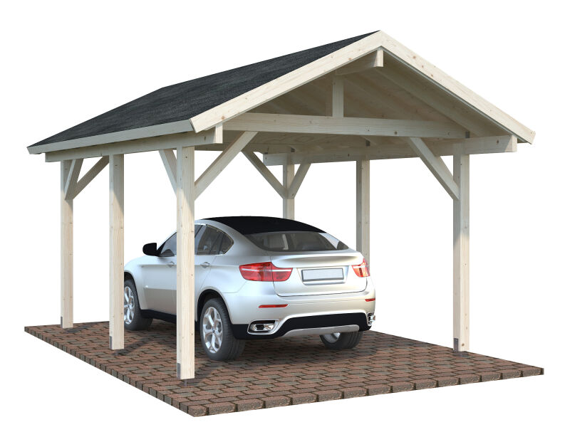 Palmako Einzelcarport ROBERT 11,7 m²  315x372 cm, 12x12 Pfosten, lackiert dunkelgrau (7012) + dunkelgrau (7012)