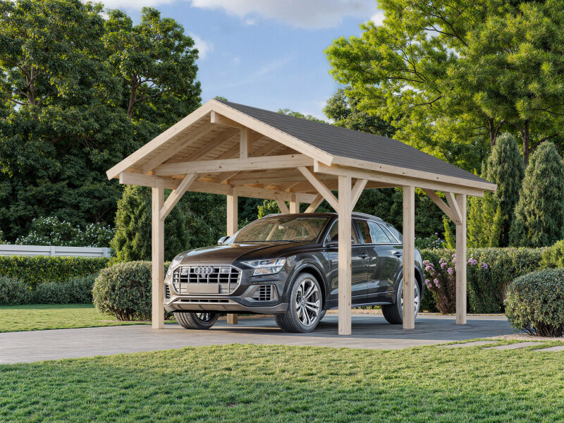 Palmako Einzelcarport ROBERT 11,7 m²  315x372 cm, 12x12 Pfosten, lackiert dunkelgrau (7012) + dunkelgrau (7012)