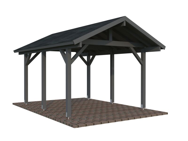 Palmako Einzelcarport ROBERT 11,7 m²  315x372 cm, 12x12 Pfosten, lackiert dunkelgrau (7012) + dunkelgrau (7012)