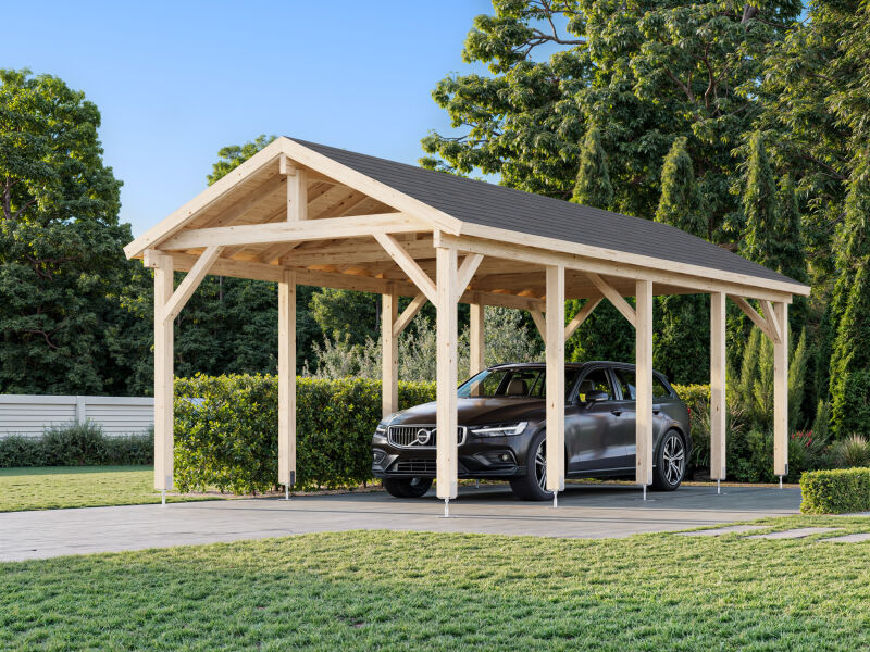 Palmako Einzelcarport ROBERT 23,1 m² 315x732 cm, 12x12 Pfosten, natur + farbig