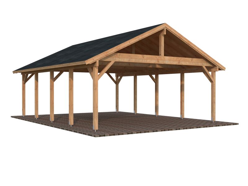 4743142040829 - Doppelcarport ROBERT 406 m² 555x732 cm 12x12 Pfosten hellbraun imprägniert
