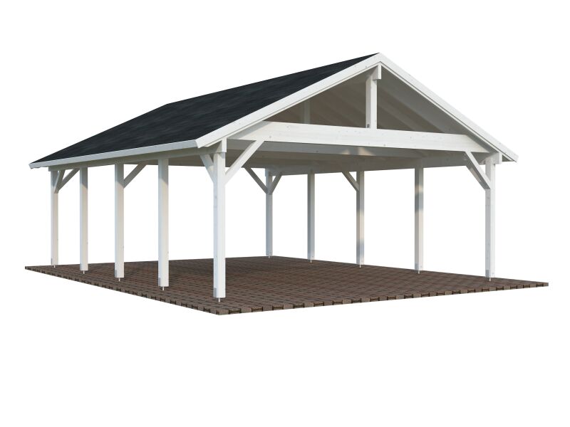 4743142040850 - Doppelcarport ROBERT 406 m² 555x732 cm 12x12 Pfosten weiß grundiert