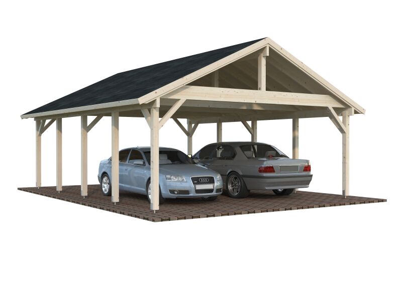 Palmako Doppelcarport ROBERT 40,6 m²  555x732 cm, 12x12 Pfosten, lackiert weiß (9016) + weiß (9016)