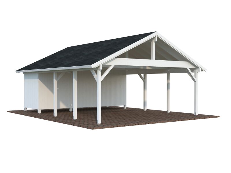 Palmako Doppelcarport ROBERT 40,6 m² mit Geräteraum  555x732 cm, 12x12 Pfosten, hellbraun imprägniert