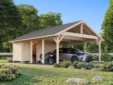 Palmako Doppelcarport ROBERT 40,6 m² mit Geräteraum  555x732 cm, 12x12 Pfosten, hellbraun imprägniert