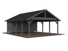 Palmako Doppelcarport ROBERT 40,6 m² mit Geräteraum  555x732 cm, 12x12 Pfosten, hellbraun imprägniert