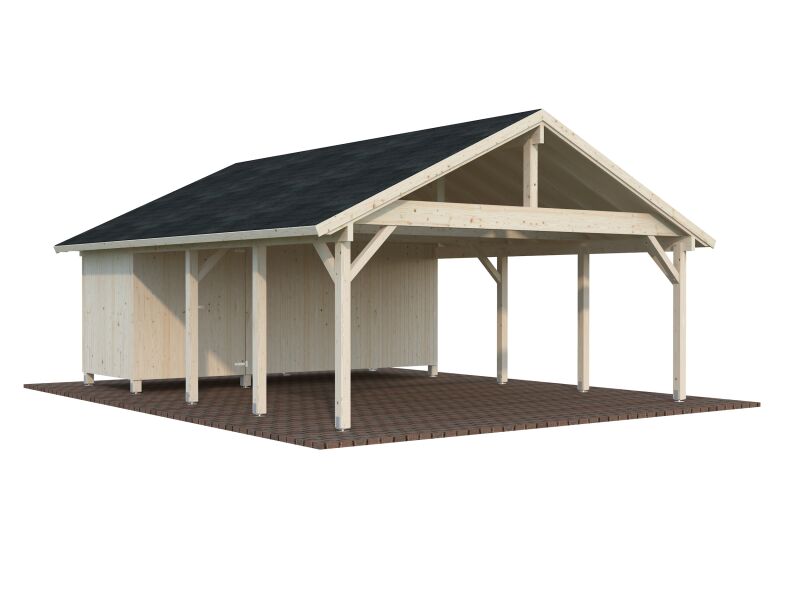 4743142041741 - Doppelcarport ROBERT 406 m² mit Geräteraum 555x732 cm 12x12 Pfosten transparent imprägniert