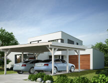 Palmako Carport KARL 20,6 m² - 555x372 cm, Leimholz-Pfosten 12x12 cm, weiß grundiert