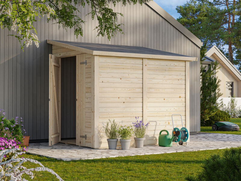 Palmako Gerätehaus Anbauhaus MIA 3,6 m² 222x165 cm, 16 mm, inkl. Fußboden, natur + farbig