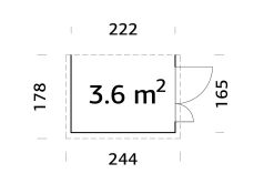Palmako Gerätehaus Anbauhaus MIA 3,6 m² 222x165 cm, 16 mm, inkl. Fußboden, natur + farbig