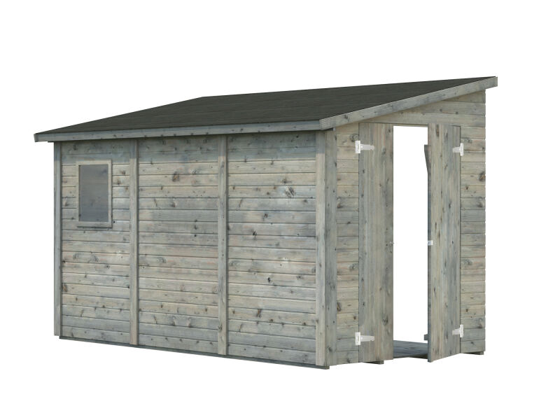 4743142053836 - Gerätehaus Anbauhaus MIA 54 m² 332x165 cm 16 mm inkl Fußboden grau imprägniert