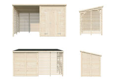 Palmako Gerätehaus LEIF 3,0+2,9 m², 16 mm, 370x170 cm, inkl. Fußboden, lackiert hellgrau (7042) + hellgrau (7042)
