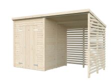 Palmako Gerätehaus LEIF 3,0+2,9 m², 16 mm, 370x170 cm, inkl. Fußboden, lackiert hellgrau (7042) + hellgrau (7042)